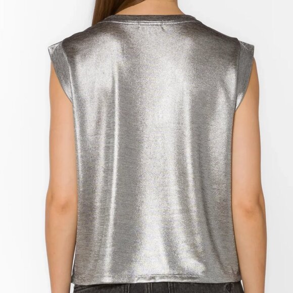 RM Rebecca Minkoff Metallic Silver Sleeveless Top - Picture 3 of 3